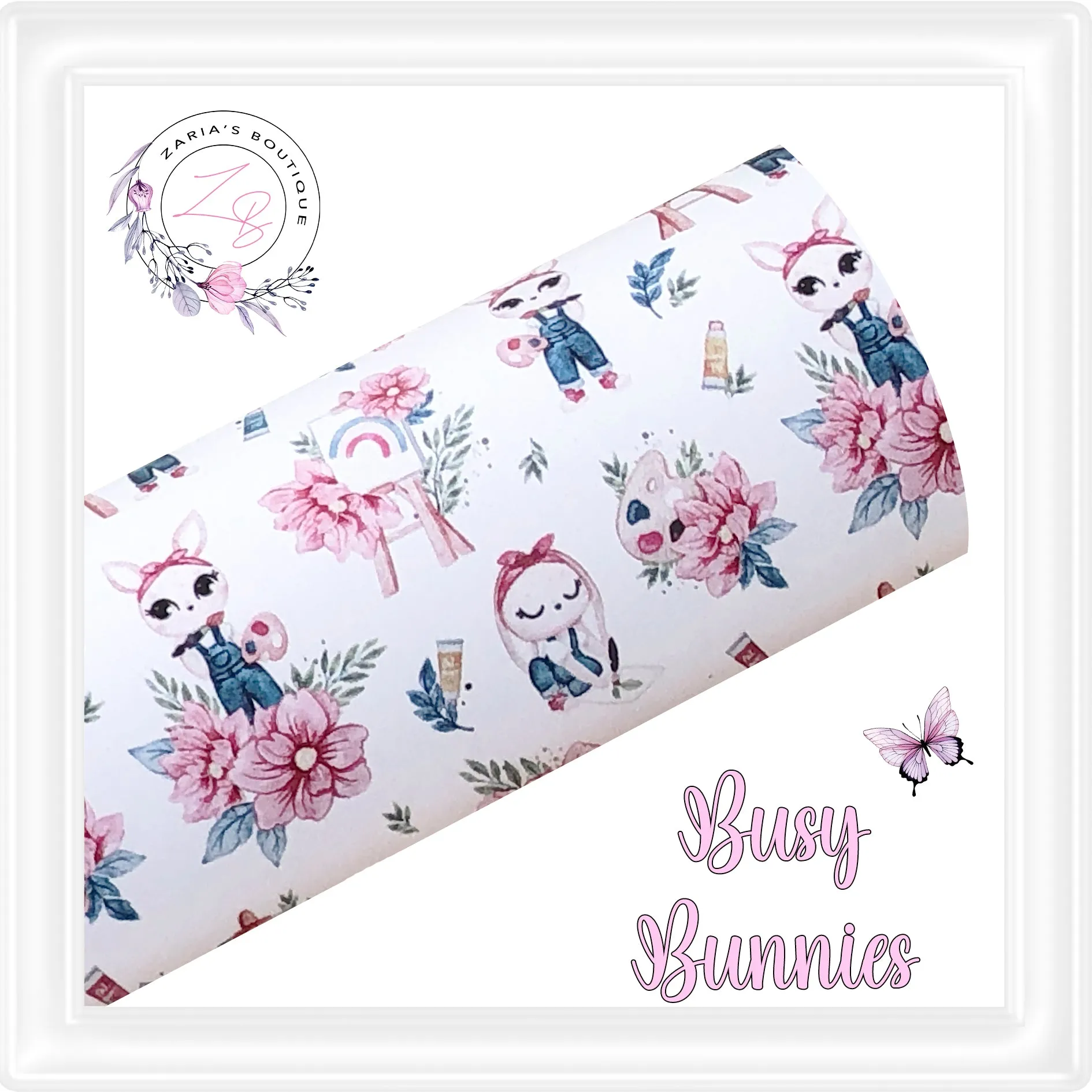 • Busy Bunnies • Painting Rabbits •  Smooth Faux Leather  •