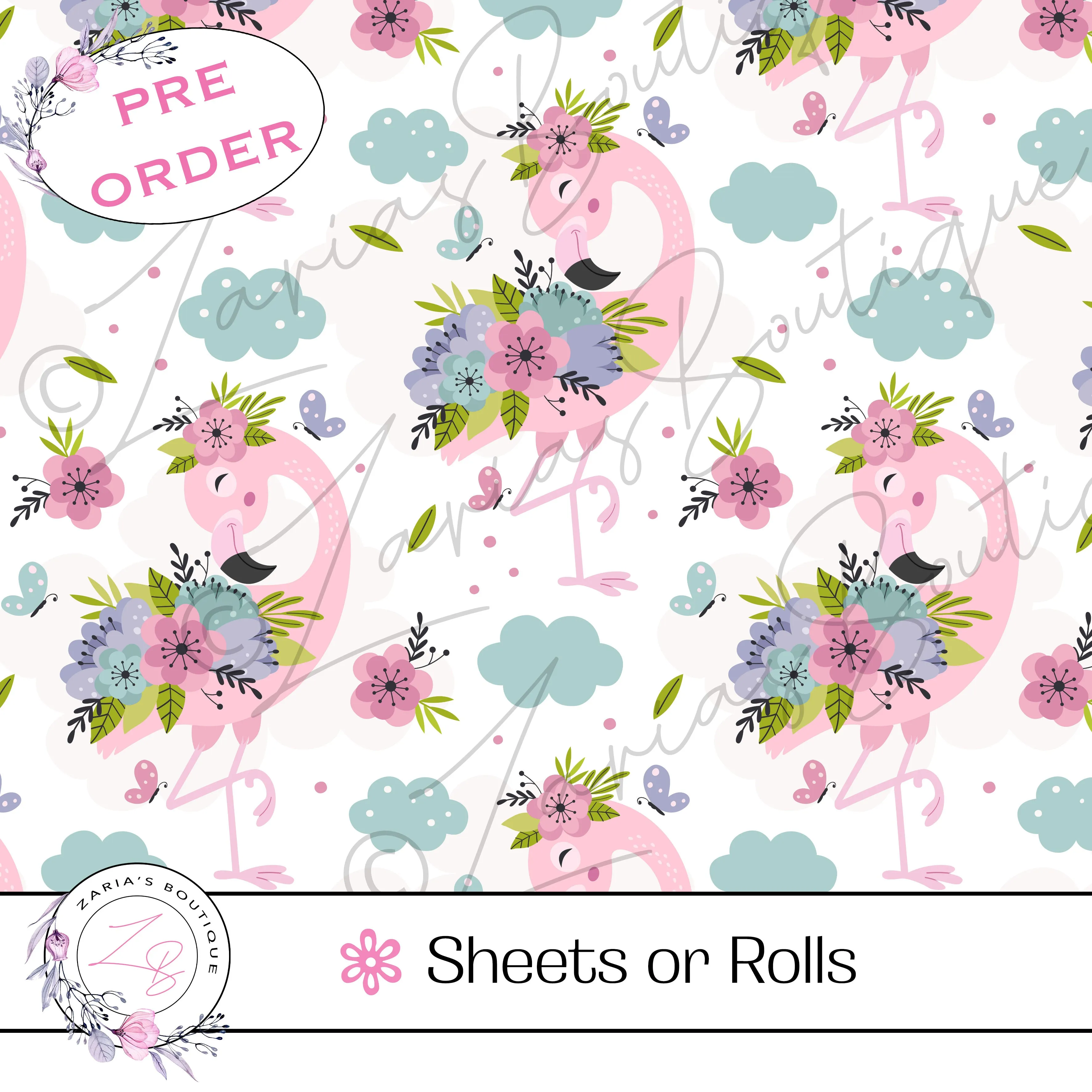 ⋅  Floral Flamingos ⋅ Exclusive Luxe Vegan Faux Leather ⋅ Sheets or Rolls! ⋅