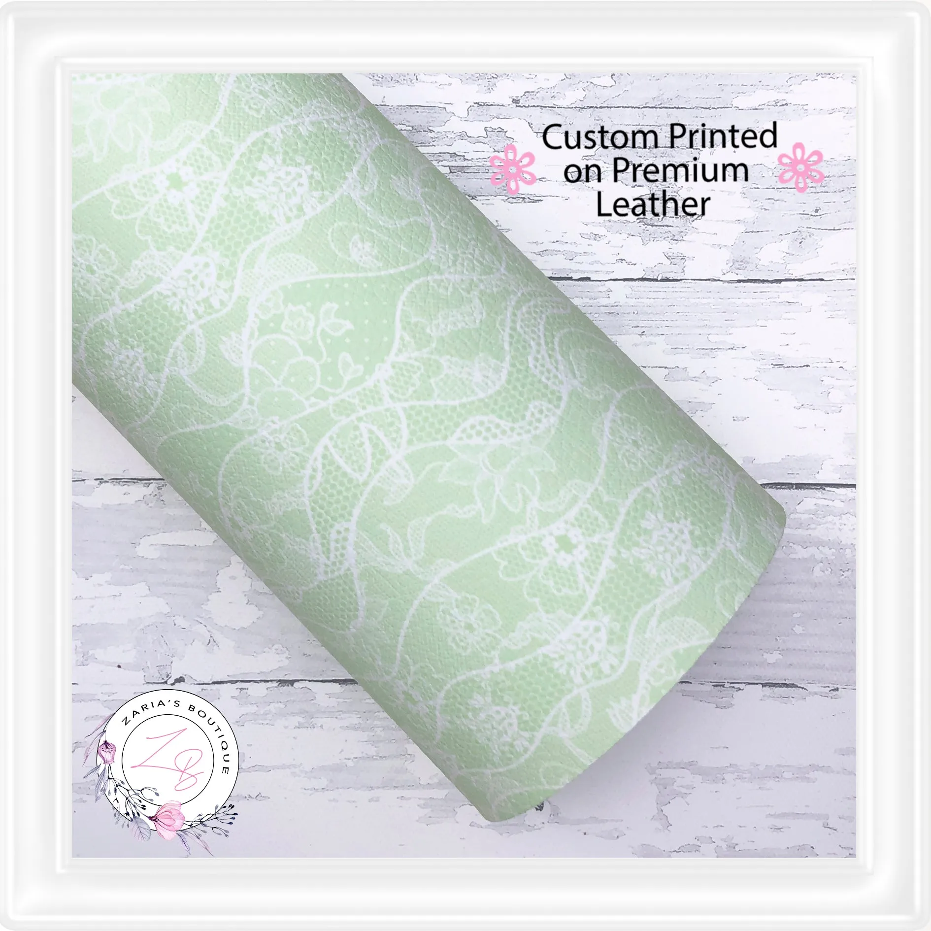 ⋅ Mint Green Lace ⋅ Custom Printed Premium Vegan Faux Leather •