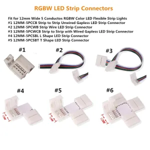 10PCS PACK RGBW LED Strip Connectors Solderless Snap Down 5Conductor Connectors for 12mm Wide SMD5050 RGBW Color Flex LED Strips