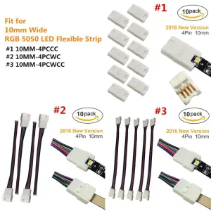 10pcs/Pack New LED Strip Connector Solderless Snap Down 4 Pin Strip to Strip Gapless Jumper for 10mm Wide 5050 RGB Color Flex LED Strips