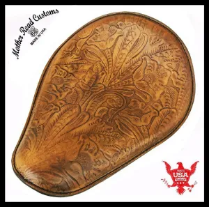 11x14 Gel Tan Tooled Leather Spring Seat Chopper Bobber Harley Sportster Honda