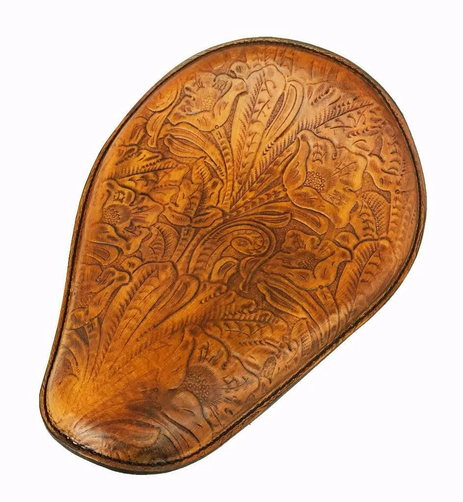 11x14 Gel Tan Tooled Leather Spring Seat Chopper Bobber Harley Sportster Honda