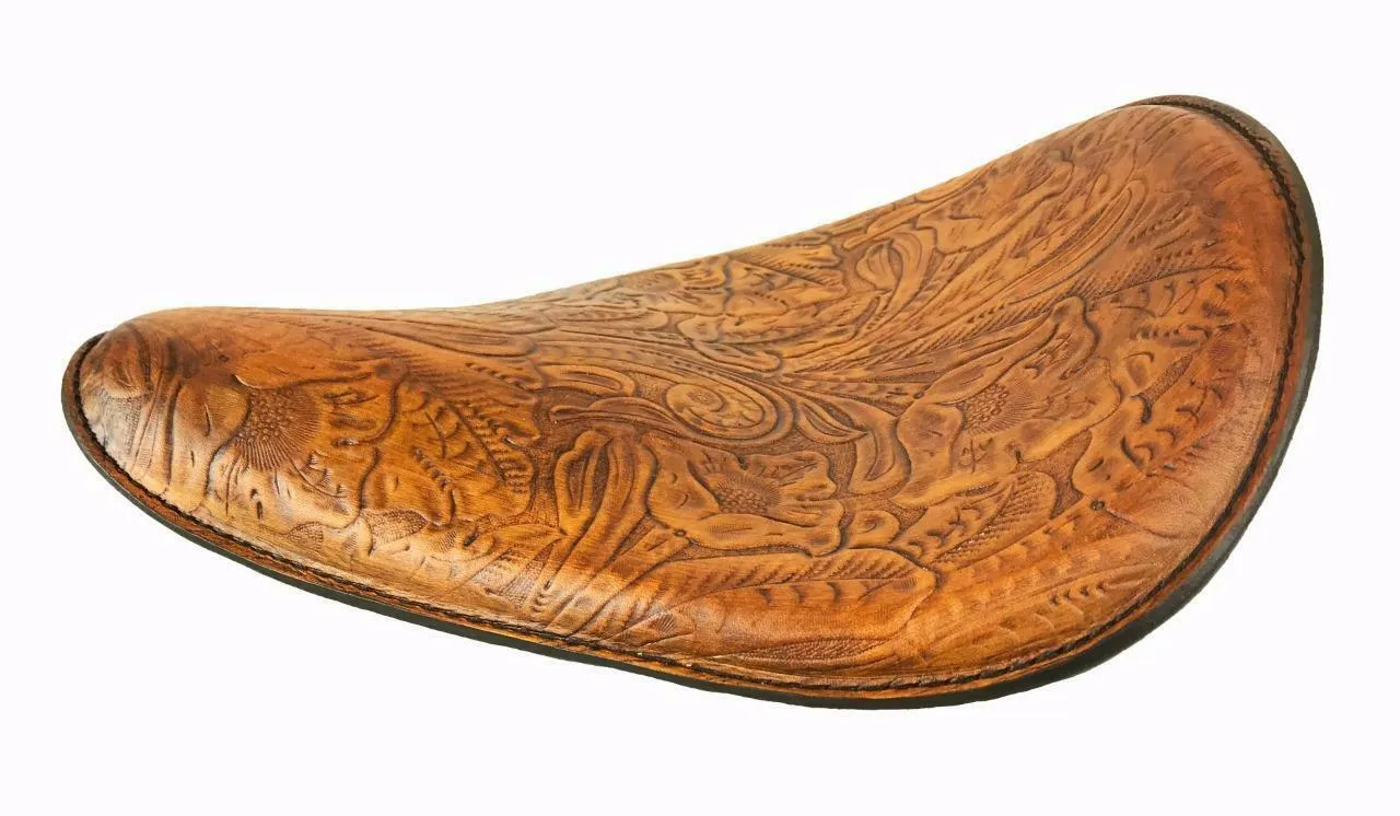 11x14 Gel Tan Tooled Leather Spring Seat Chopper Bobber Harley Sportster Honda