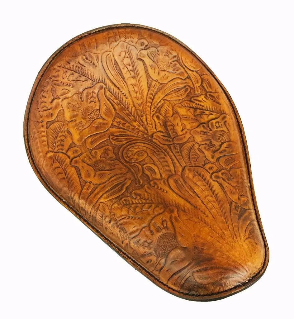 11x14 Gel Tan Tooled Leather Spring Seat Chopper Bobber Harley Sportster Honda