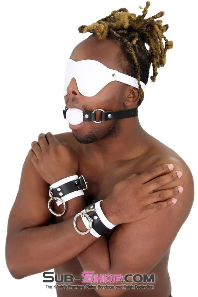 1456A-SIS      Pretty Sissy Slave Life Code of Silence Locking Ball Gag Dominatrix Sissy Strap, White