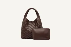 19.58 Brown Recycled Alt-Leather Woven Small Tote
