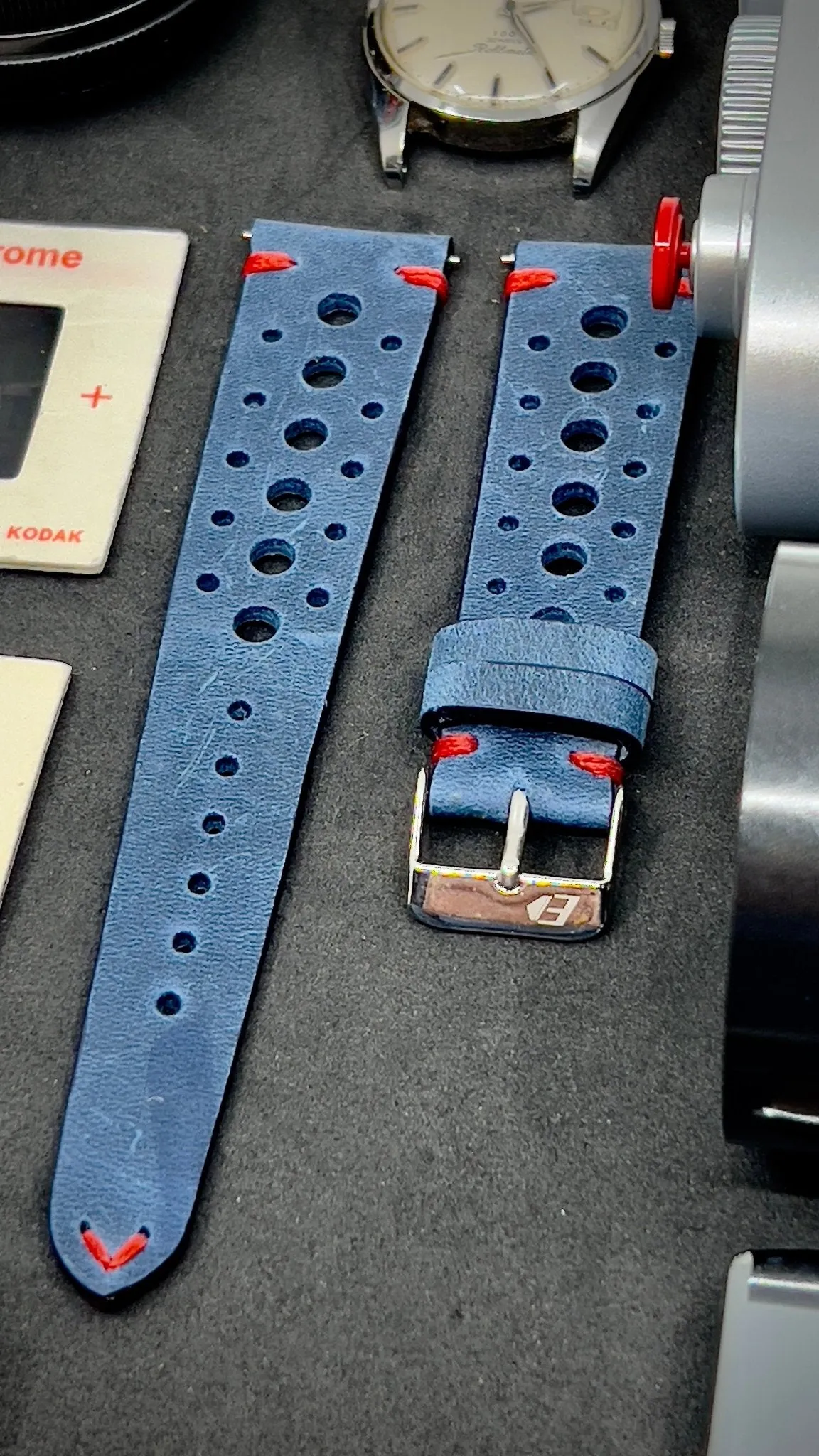 19mm Rally Strap, 20mm Rally Watch Strap, 19mm Leather Strap, Vintage Racing Watch Strap, Blue Watch Band, Watch Accessories, Valentines Day Gift Ideas