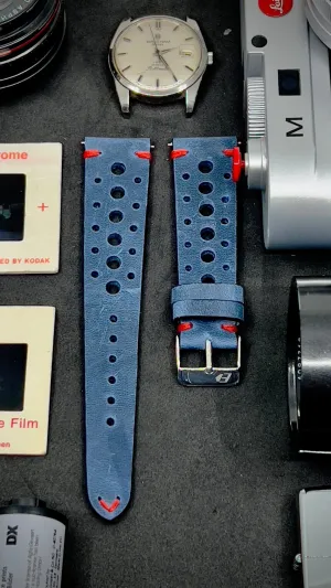 19mm Rally Strap, 20mm Rally Watch Strap, 19mm Leather Strap, Vintage Racing Watch Strap, Blue Watch Band, Watch Accessories, Valentines Day Gift Ideas