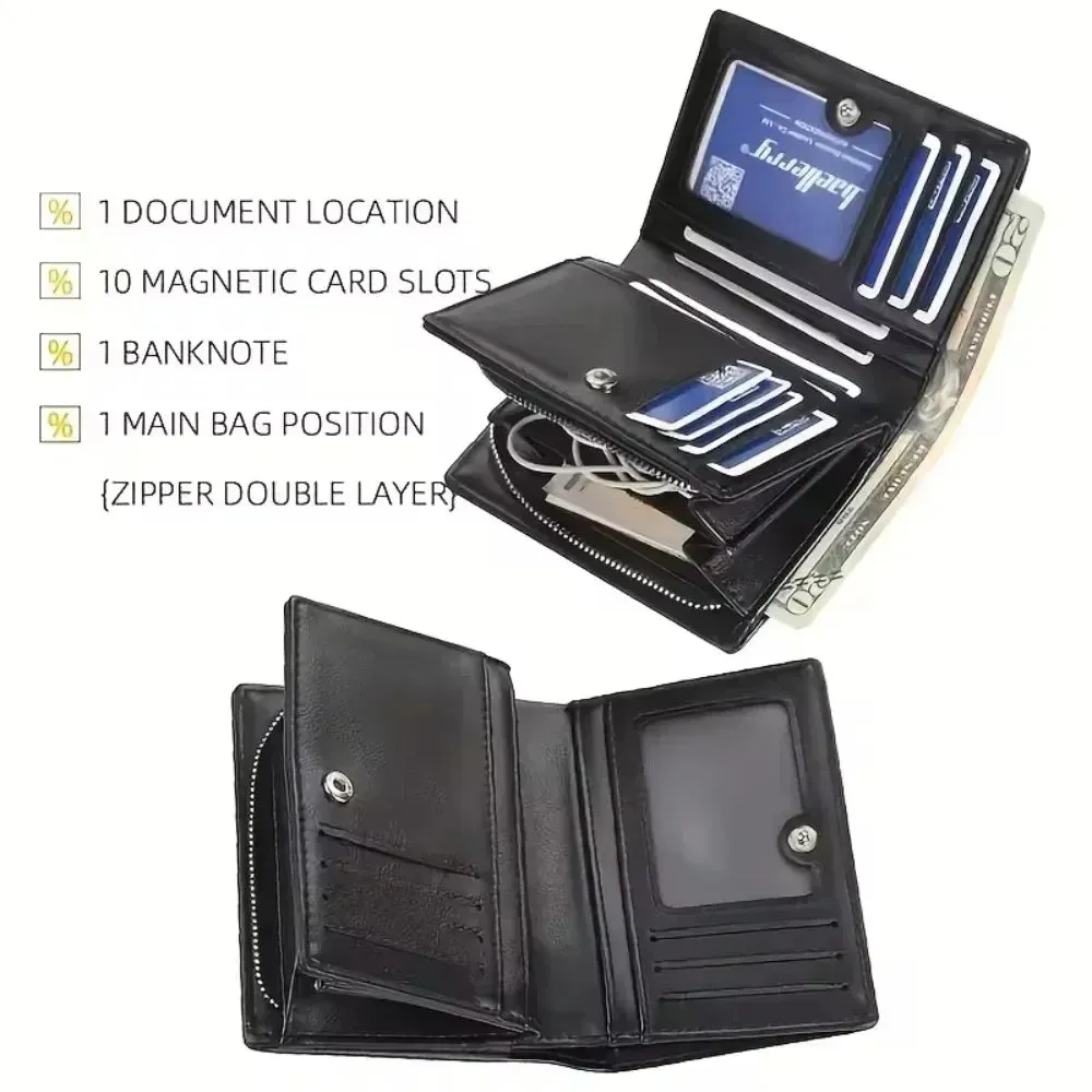 2024 PU Leather Men's Zipper Wallet - Vintage Card & Coin Holder