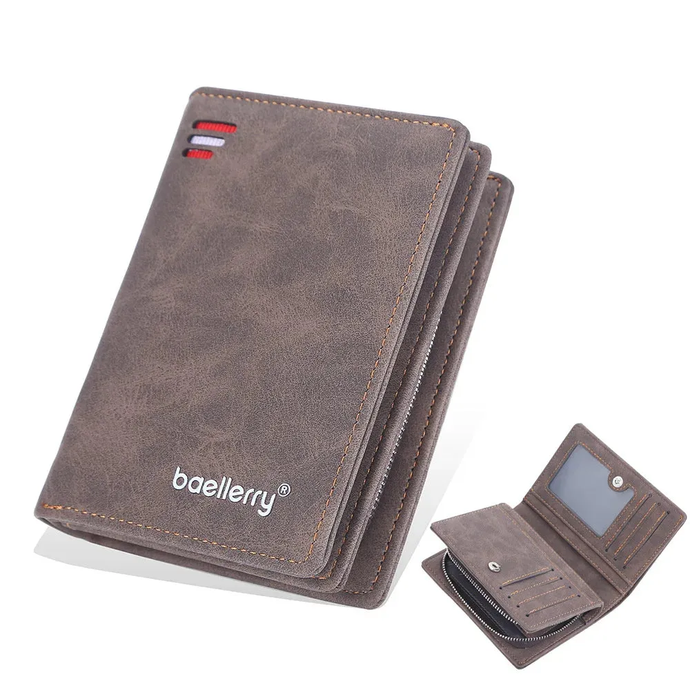 2024 PU Leather Men's Zipper Wallet - Vintage Card & Coin Holder