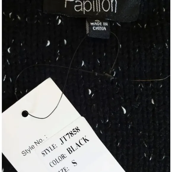 $230 Papillon Knit Jacket Small 2 4 Black Faux Leather Trim Marled Speckled NWT