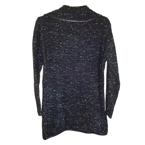 $230 Papillon Knit Jacket Small 2 4 Black Faux Leather Trim Marled Speckled NWT