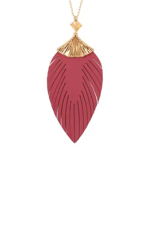 30 INCH LEAF SHAPED PU LEATHER FRINGE LONG NECKLACE