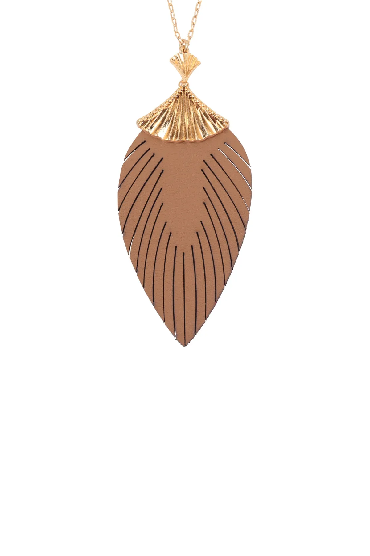 30 INCH LEAF SHAPED PU LEATHER FRINGE LONG NECKLACE