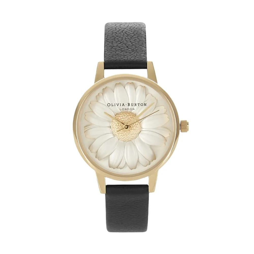 3D Daisy Midi Dial Black and Gold Watch