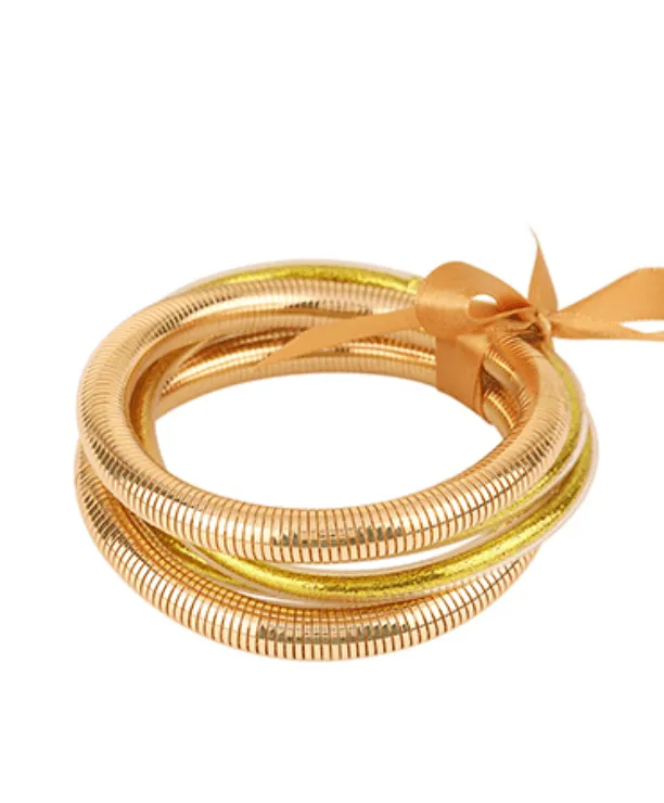 5 Row Glitter Tube Herringbone Bracelet | Gold