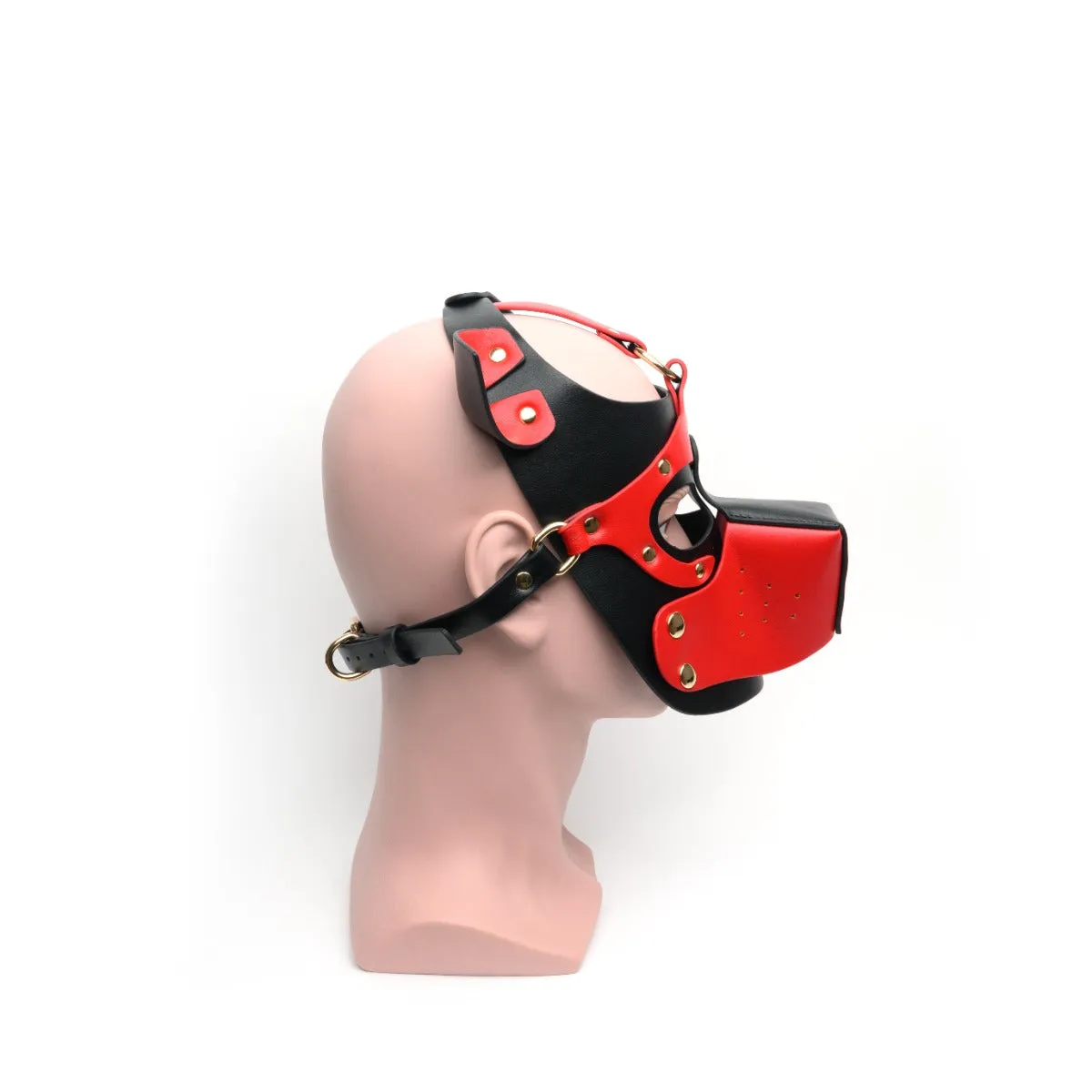 665 - Bondage Puppy Play Hood - PU Leer - One Size - Zwart/Rood