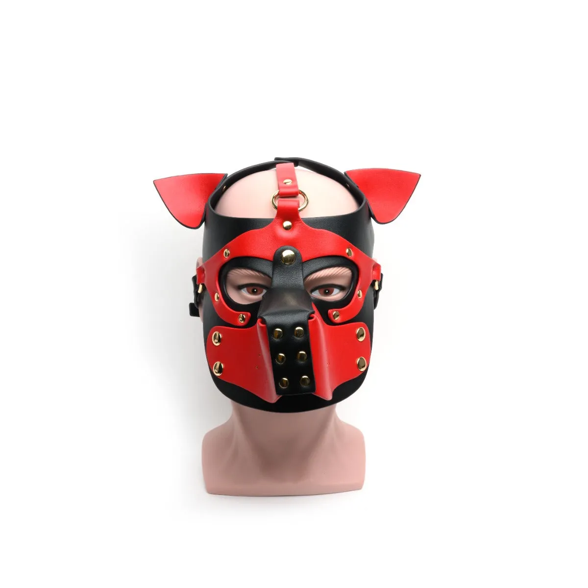 665 - Bondage Puppy Play Hood - PU Leer - One Size - Zwart/Rood