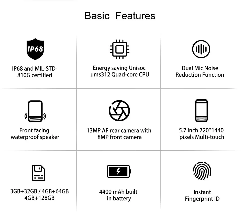AGM A10 Front placed speaker 5.7"" HD  4G/6G  128G Android 9 Rugged Phone 4400mAh IP68 Waterproof Smartphone black_4GB 64GB-European version