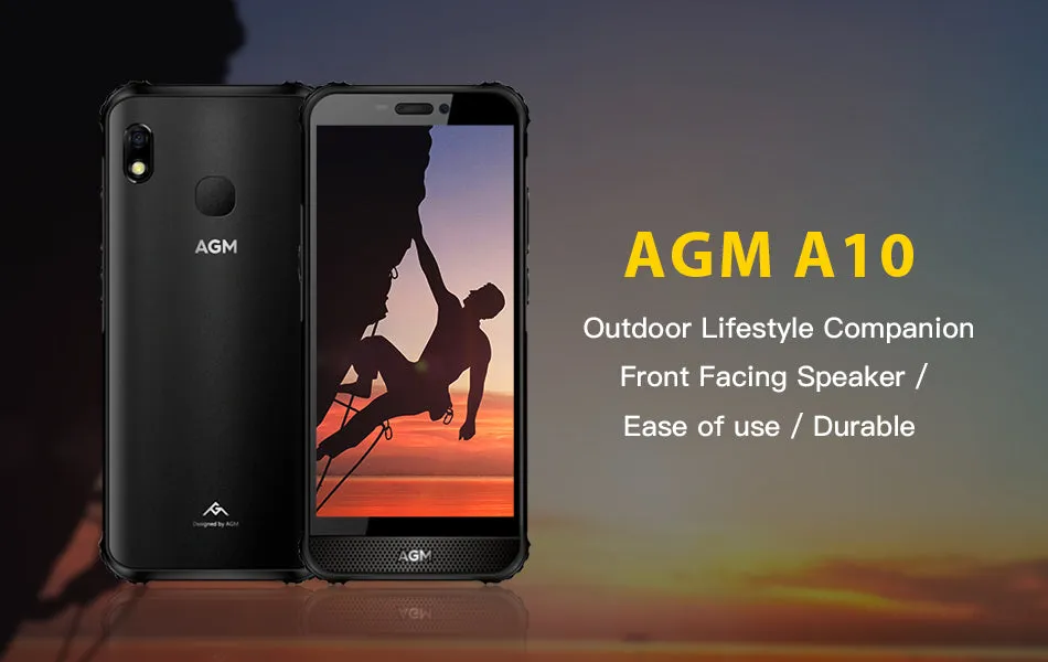 AGM A10 Front placed speaker 5.7"" HD  4G/6G  128G Android 9 Rugged Phone 4400mAh IP68 Waterproof Smartphone black_4GB 64GB-European version