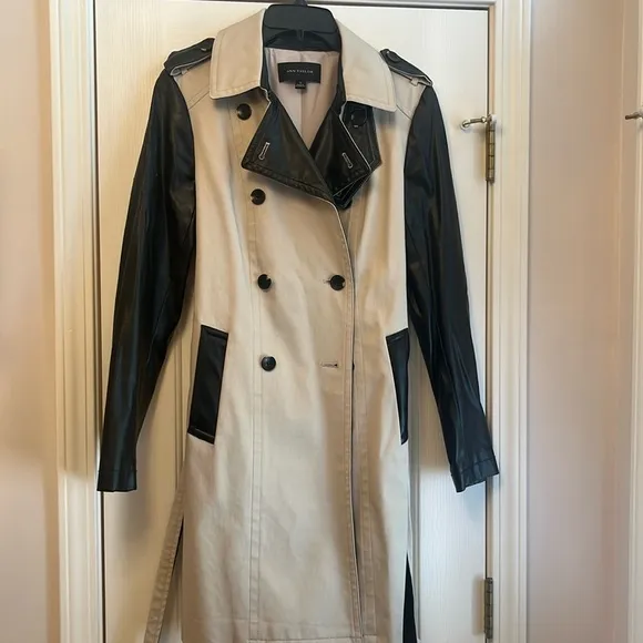 Ann Taylor Faux Leather Trim Trench