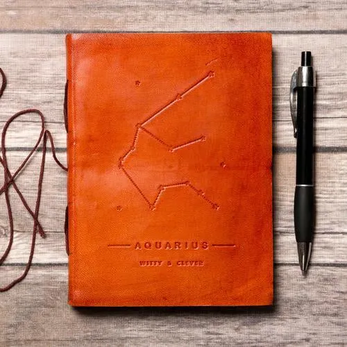 Aquarius Zodiac Handmade Leather Journal