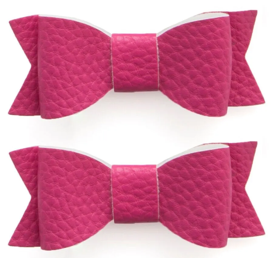 Baby Bling Leather Bow Tie Clip Set - Hot Pink