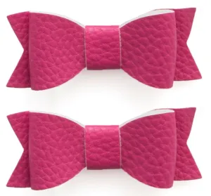 Baby Bling Leather Bow Tie Clip Set - Hot Pink