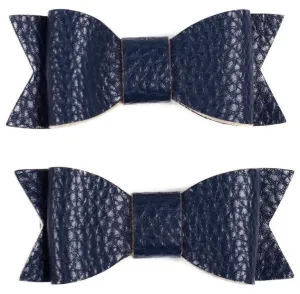 Baby Bling Leather Bow Tie Clip Set - Navy