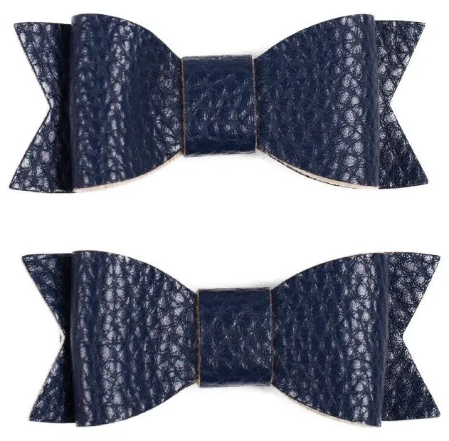 Baby Bling Leather Bow Tie Clip Set - Navy