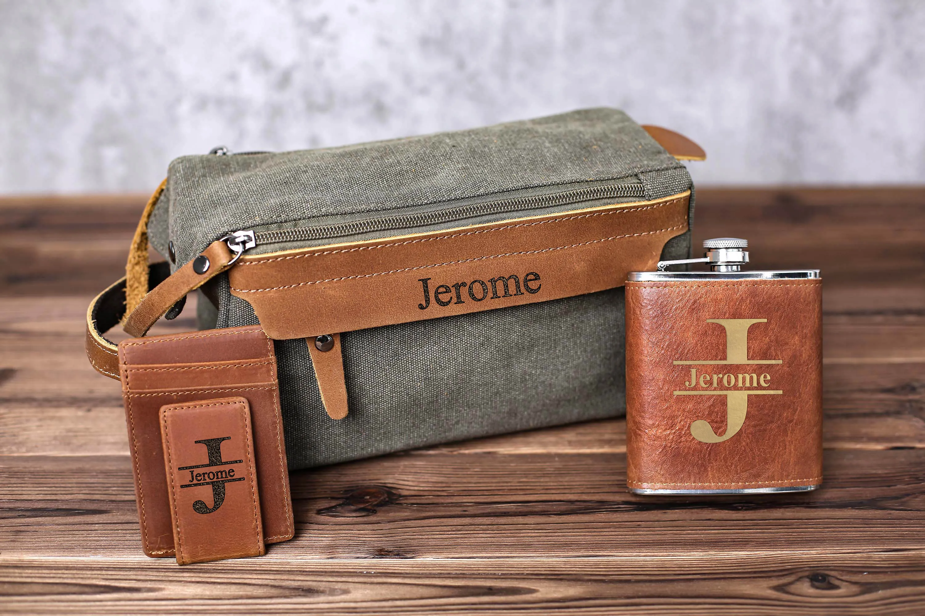Bachelor Party Gift, Groomsmen Gift Toiletry Bag, Personalized Leather Money Clip, Groomsmen Flask, Gift for Groomsmen, Gift for Wedding