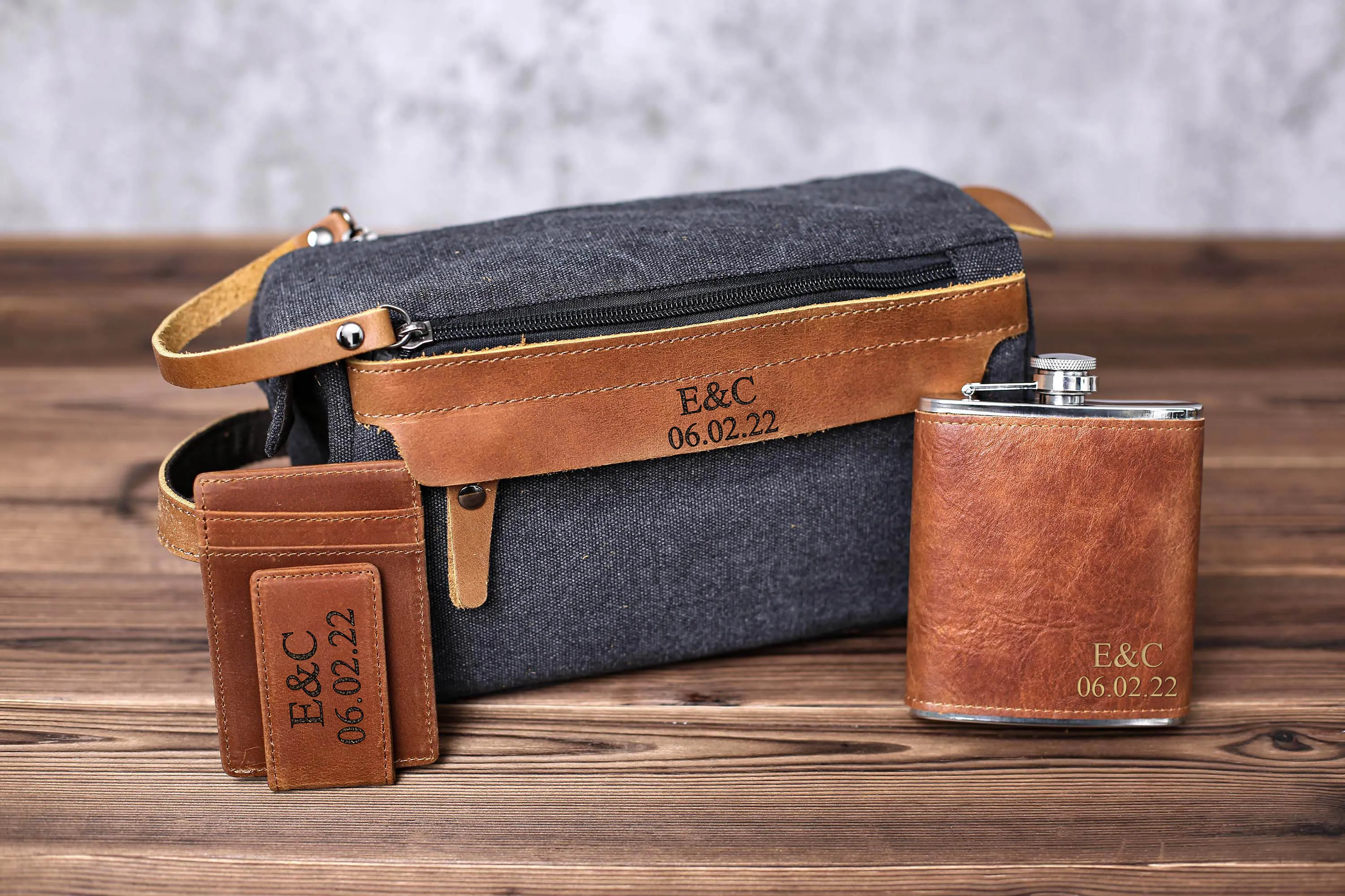 Bachelor Party Gift, Groomsmen Gift Toiletry Bag, Personalized Leather Money Clip, Groomsmen Flask, Gift for Groomsmen, Gift for Wedding