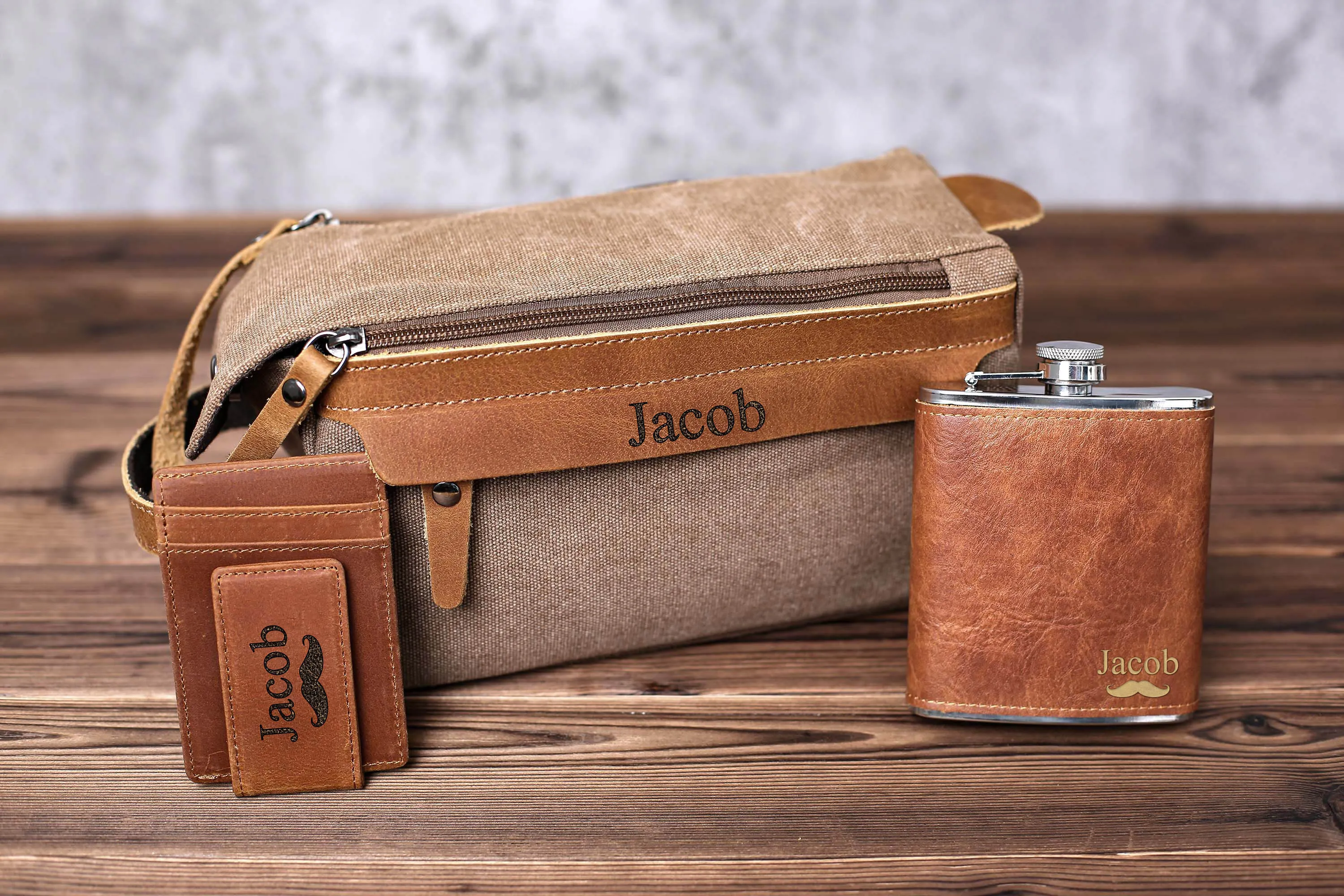 Bachelor Party Gift, Groomsmen Gift Toiletry Bag, Personalized Leather Money Clip, Groomsmen Flask, Gift for Groomsmen, Gift for Wedding
