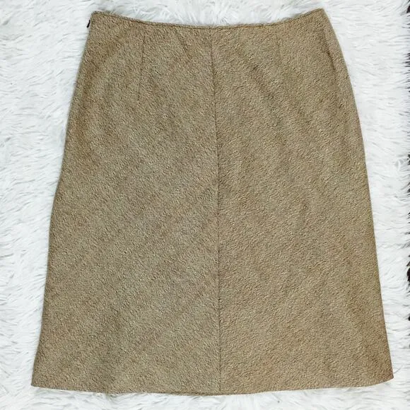 BANANA REPUBLIC Brown 100% Wool Leather Trim Straight Skirt 4 SMALL Knit