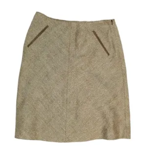 BANANA REPUBLIC Brown 100% Wool Leather Trim Straight Skirt 4 SMALL Knit