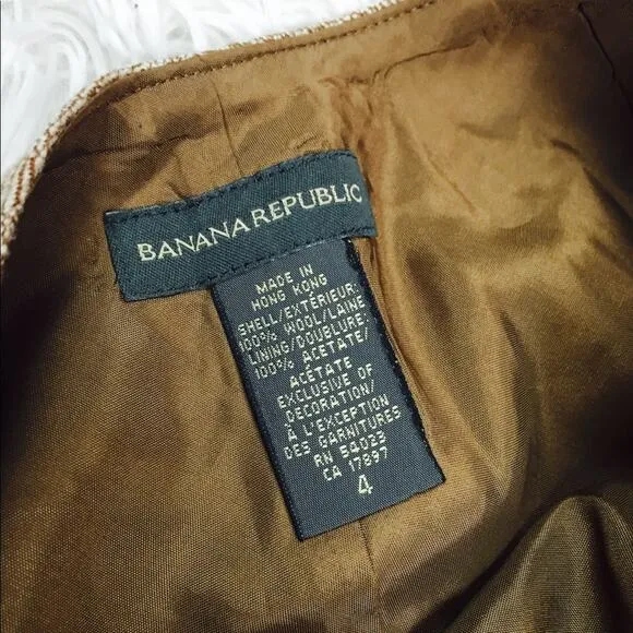 BANANA REPUBLIC Brown 100% Wool Leather Trim Straight Skirt 4 SMALL Knit