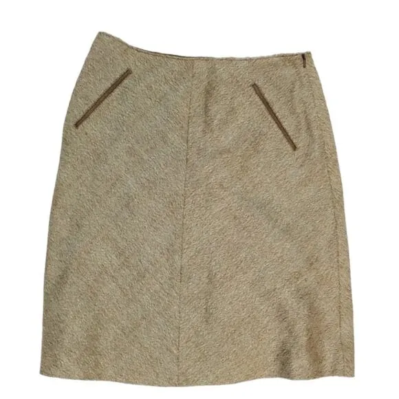 BANANA REPUBLIC Brown 100% Wool Leather Trim Straight Skirt 4 SMALL Knit