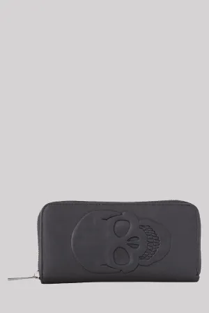 Banned Alternative Tenebris Skull Embossed Black Wallet
