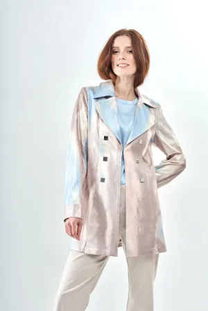 BCJ5715EMPRB Faux Long Vegan Leather Jacket in Liquid Shades of the Beach