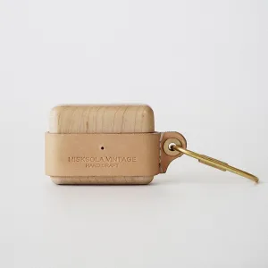 Beige Wood Leather AirPods 1,2 Case with Clip Strap Leather Pro AirPods Case Airpod Case Cover