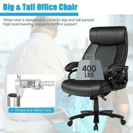 Big & Tall 400lb PU Leather Massage Office Chair-Black - Color: Black