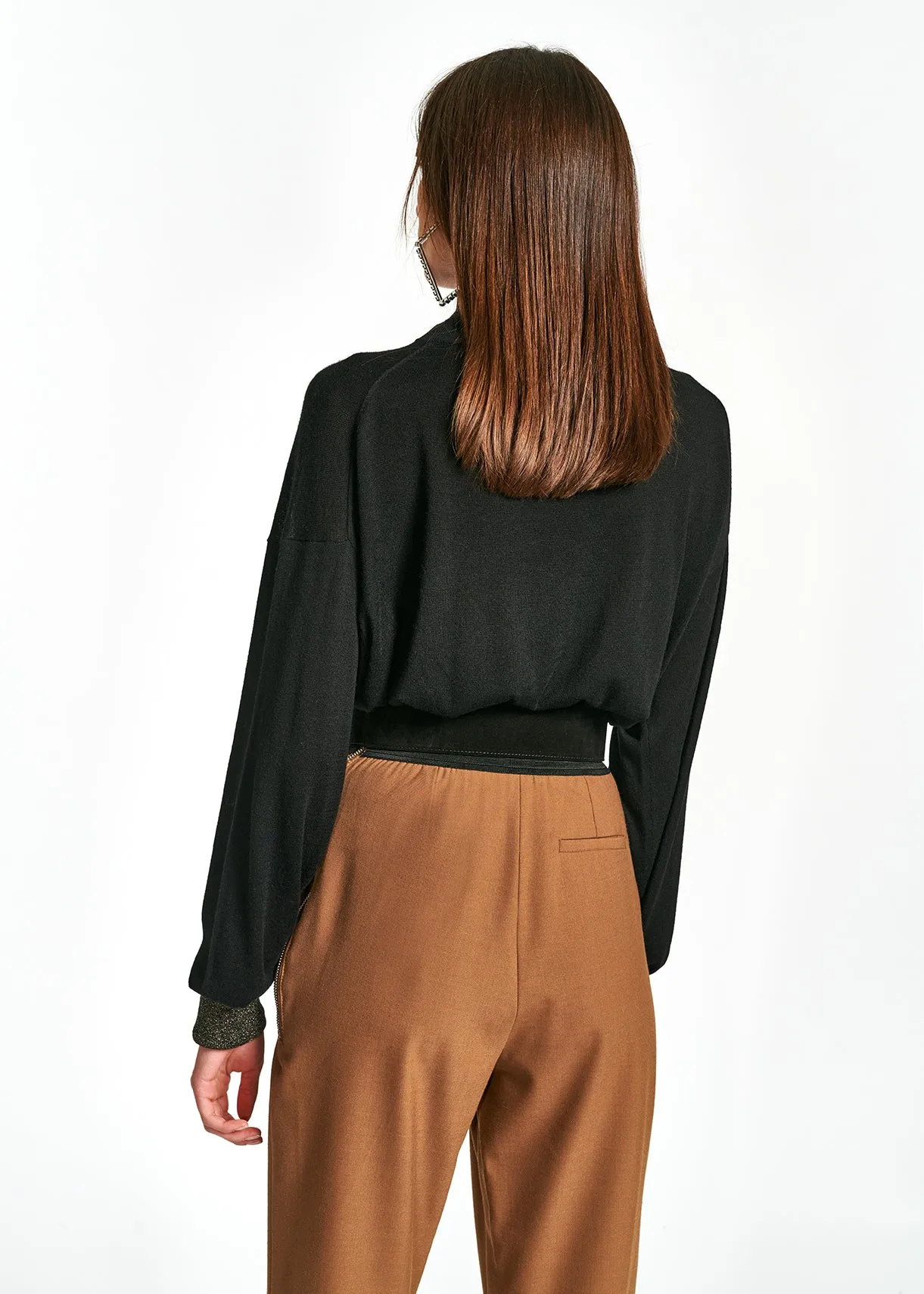 Black and off-white ruffle sleeved midi dress