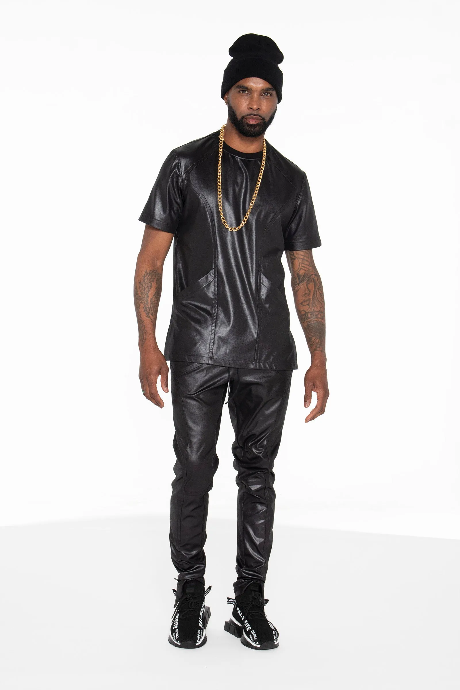 Black Illusion Leather Moto Shirt
