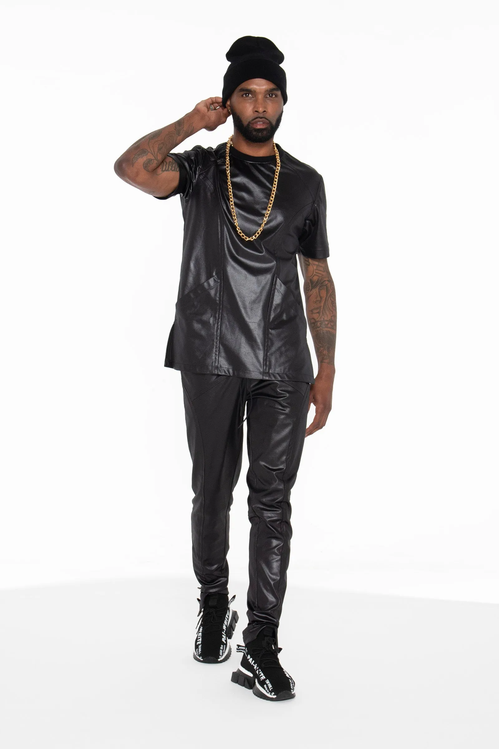 Black Illusion Leather Moto Shirt