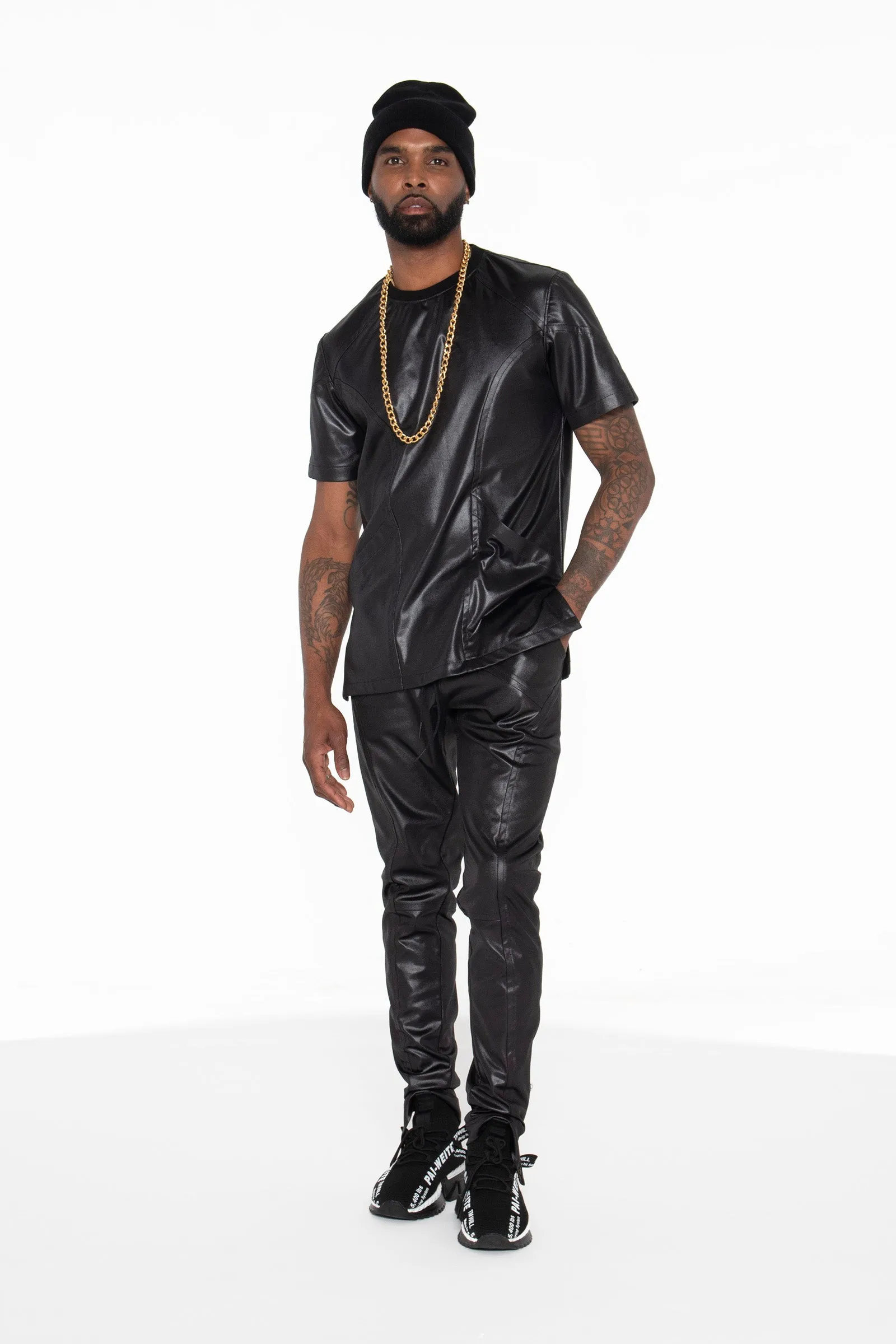 Black Illusion Leather Moto Shirt