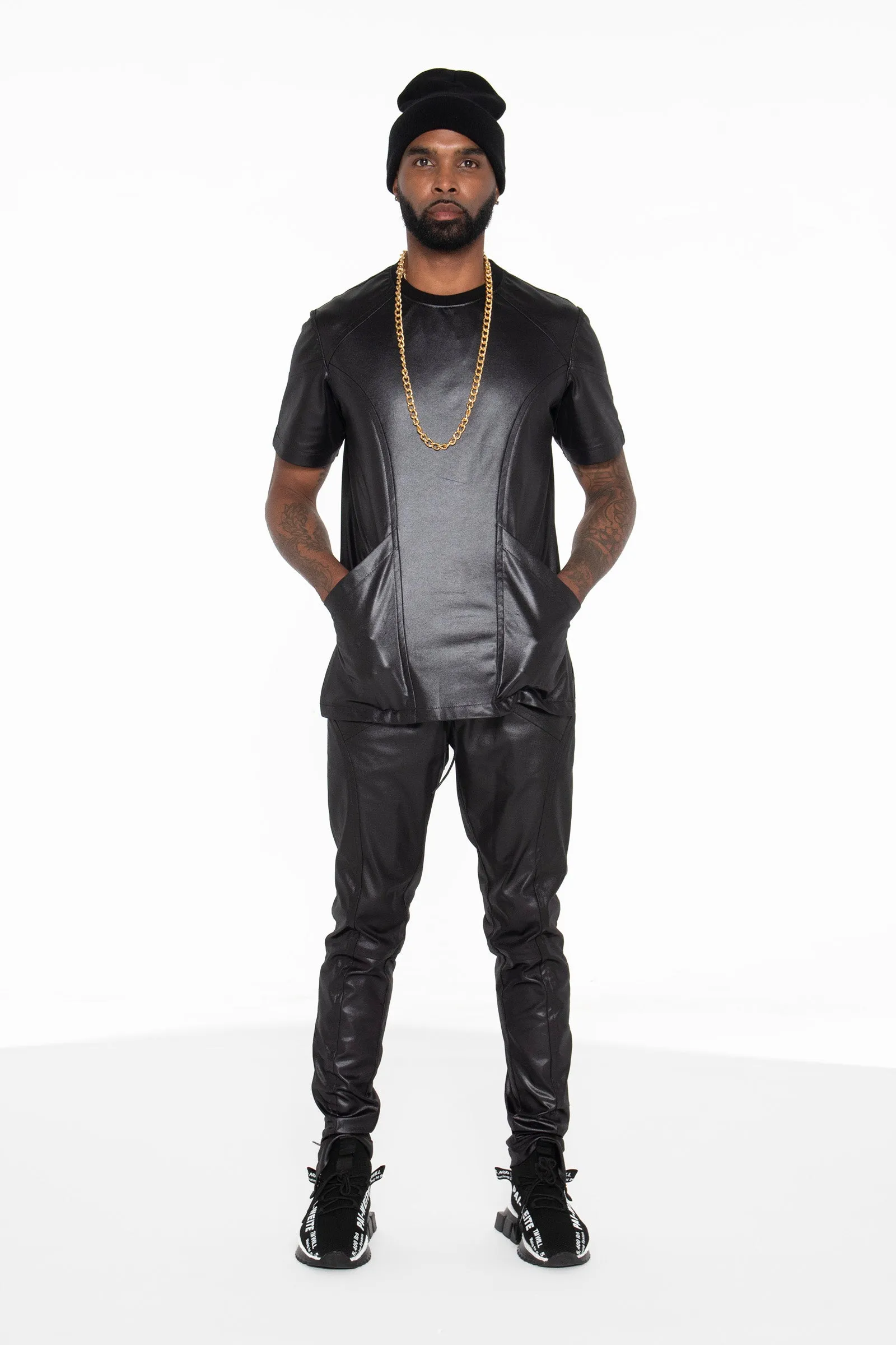 Black Illusion Leather Moto Shirt