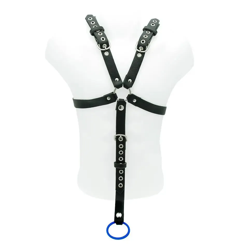 Black Leather Bondage Harness and Cock Ring for Men