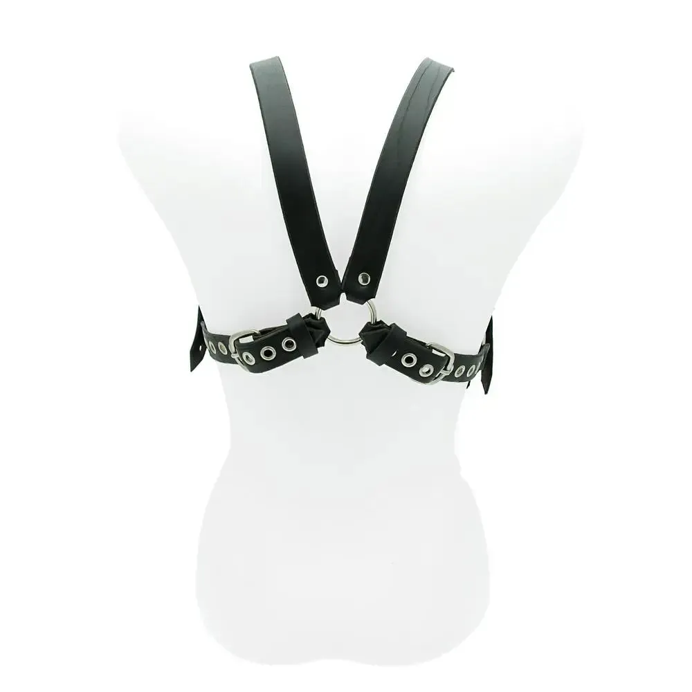 Black Leather Bondage Harness and Cock Ring for Men