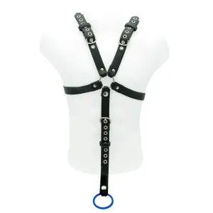 Black Leather Bondage Harness and Cock Ring for Men